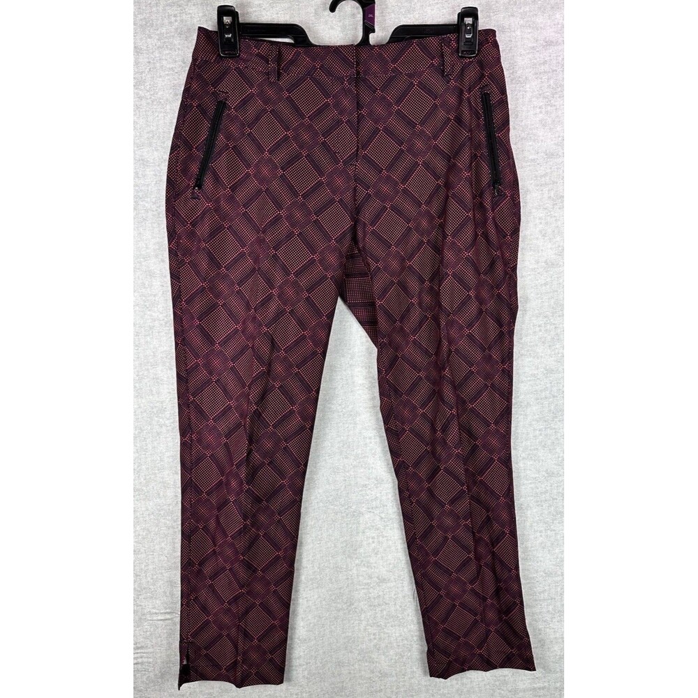 Slazenger Pant Women 6 Red Golf Ankle Diamond Print Mid Rise Zip Pocket Stretch